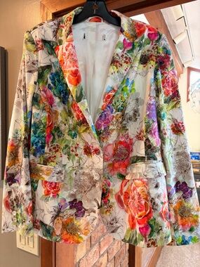 Marina Rinaldi 27 (18W) Floral Lightweight, Women's Blazer Jacket, White Multi